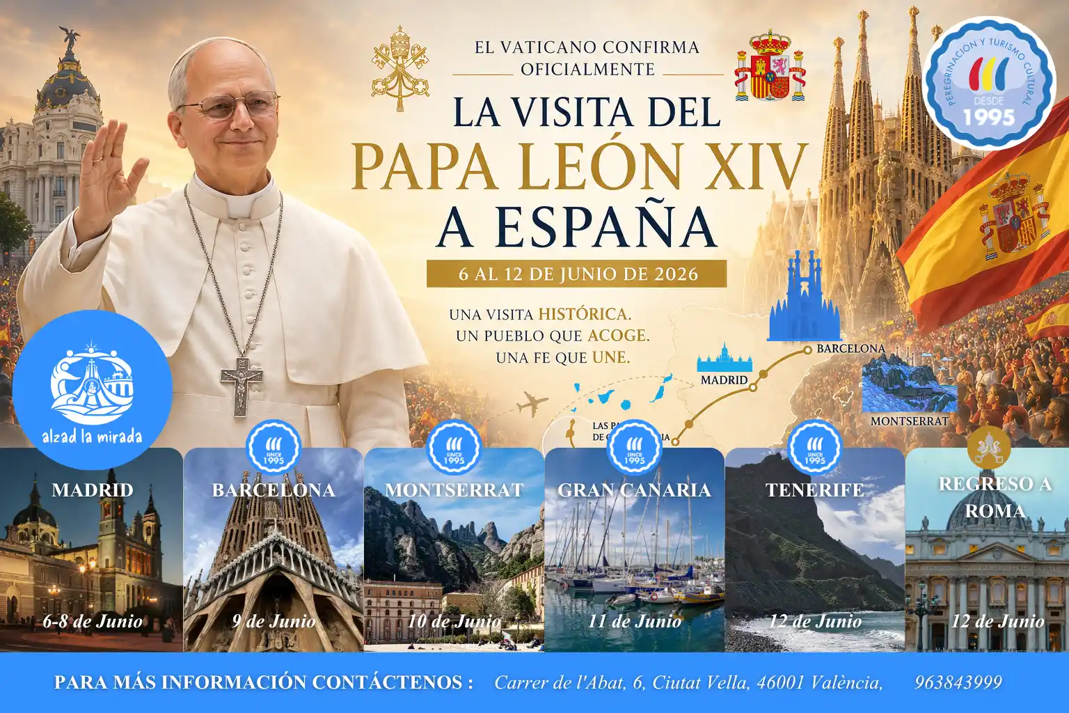 Visita del Papa León XIV a España 2026 con viajes organizados por Engrupo Viajes
